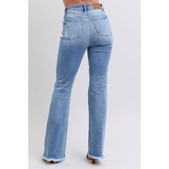 High Waist Bootcut Jeans Cotton Blend Fray Hem Women's Size 9 - Picture 4 of 9